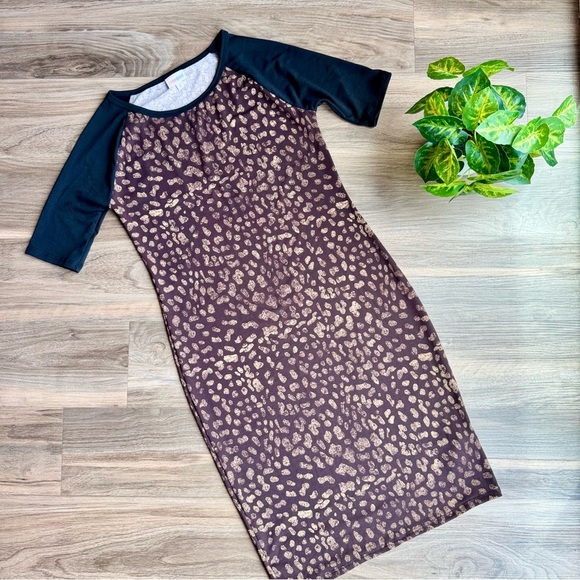 LuLaRoe Leopard Print Midi Bodycon Ranglan Sleeve Casual Work Party Dress Size S - Picture 1 of 8